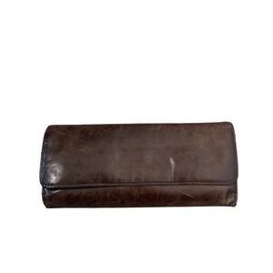 Hobo Sadie Trifold Clutch Wallet Brown Leather Printed Interior